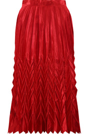 Pleated Zig Zag Maxi Skirt RED